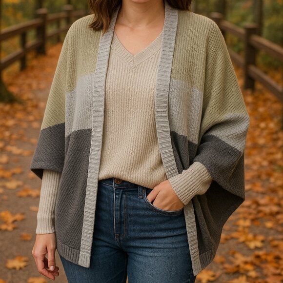 She + Sky Colorblock Batwing Cardigan - One Size (fall collection) - Picture 1 of 7